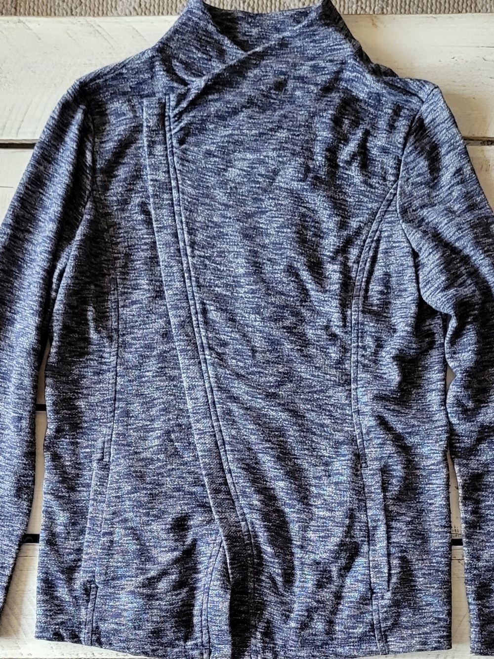 GH Bass & Co. Heathered Navy Asymmetrical Zippered Cardigan Sz Medium